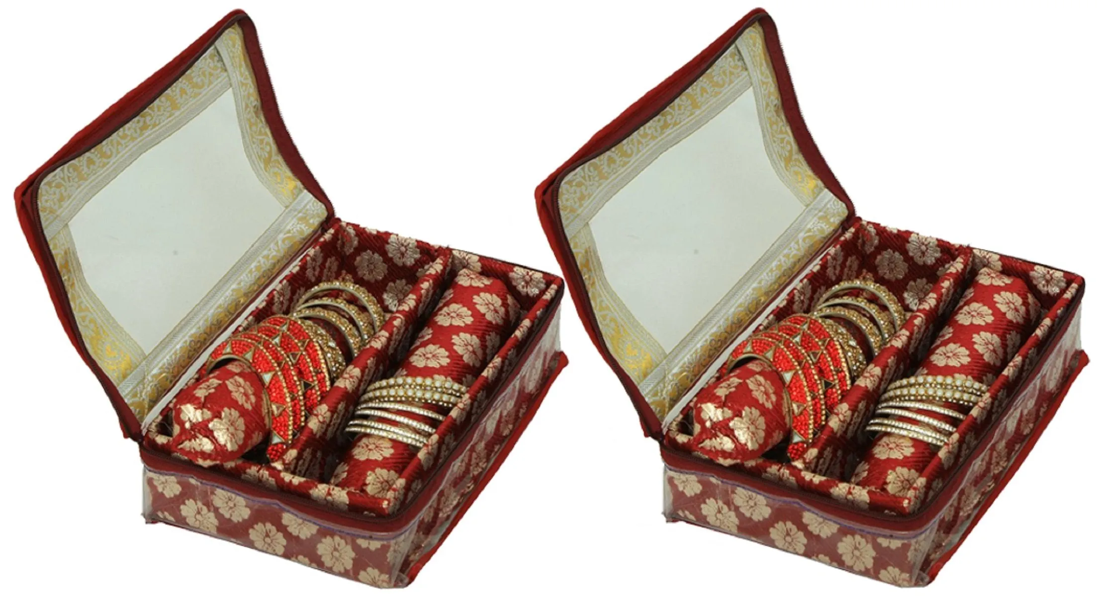 Kuber Industries 2 Pieces Wooden Two Roll Bangle Box Set, Maroon (COMBNG02), Standard