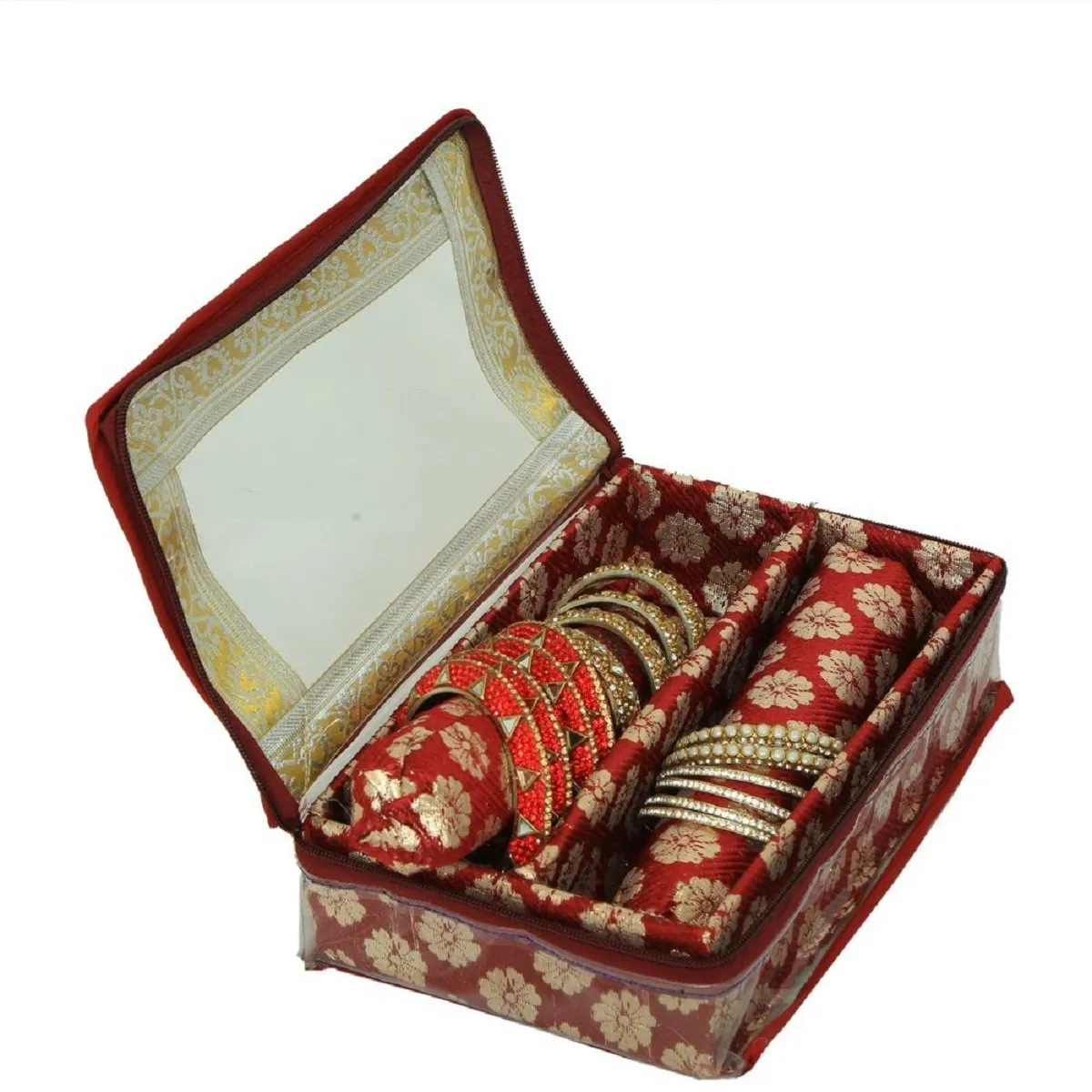 Kuber Industries 2 Pieces Wooden Two Roll Bangle Box Set, Maroon (COMBNG02), Standard