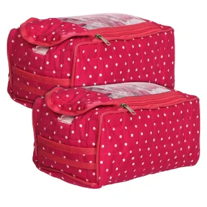 Kuber Industries Cotton Dot Print Jewellery Organizer For Bangles, Small Jewellery & Cosmetic Pack Of 2 (Pink) 54KM4071