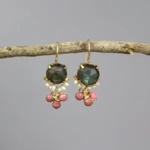 Labradorite Pearl Rhodonite Clover Earrings