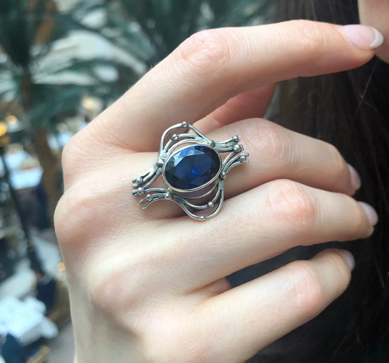 Large Sapphire Ring - Blue Statement Ring - Unique Vintage Ring