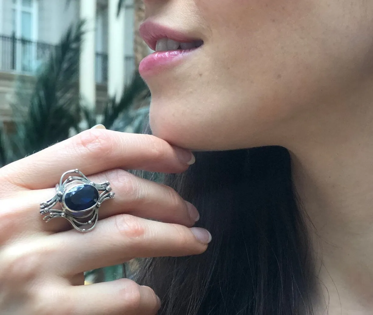 Large Sapphire Ring - Blue Statement Ring - Unique Vintage Ring