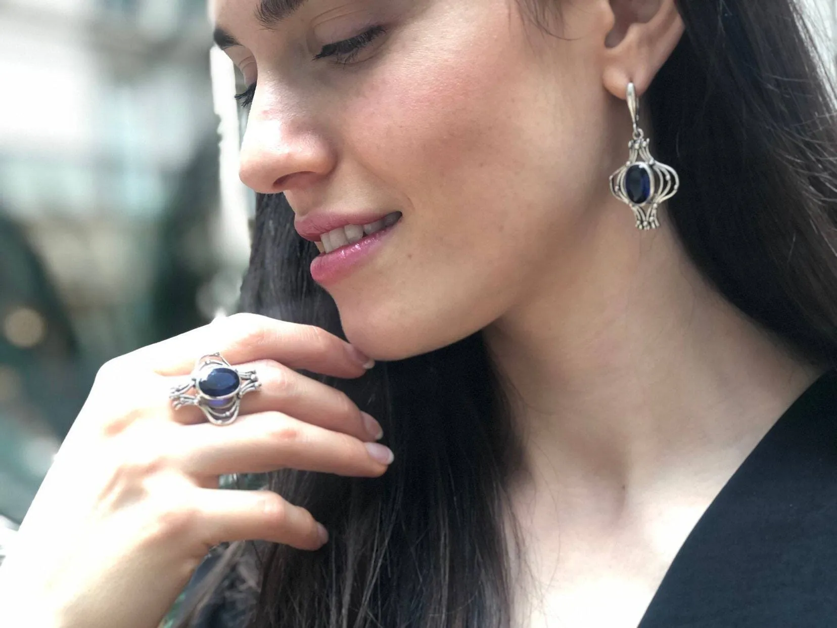 Large Sapphire Ring - Blue Statement Ring - Unique Vintage Ring