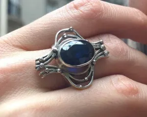 Large Sapphire Ring - Blue Statement Ring - Unique Vintage Ring