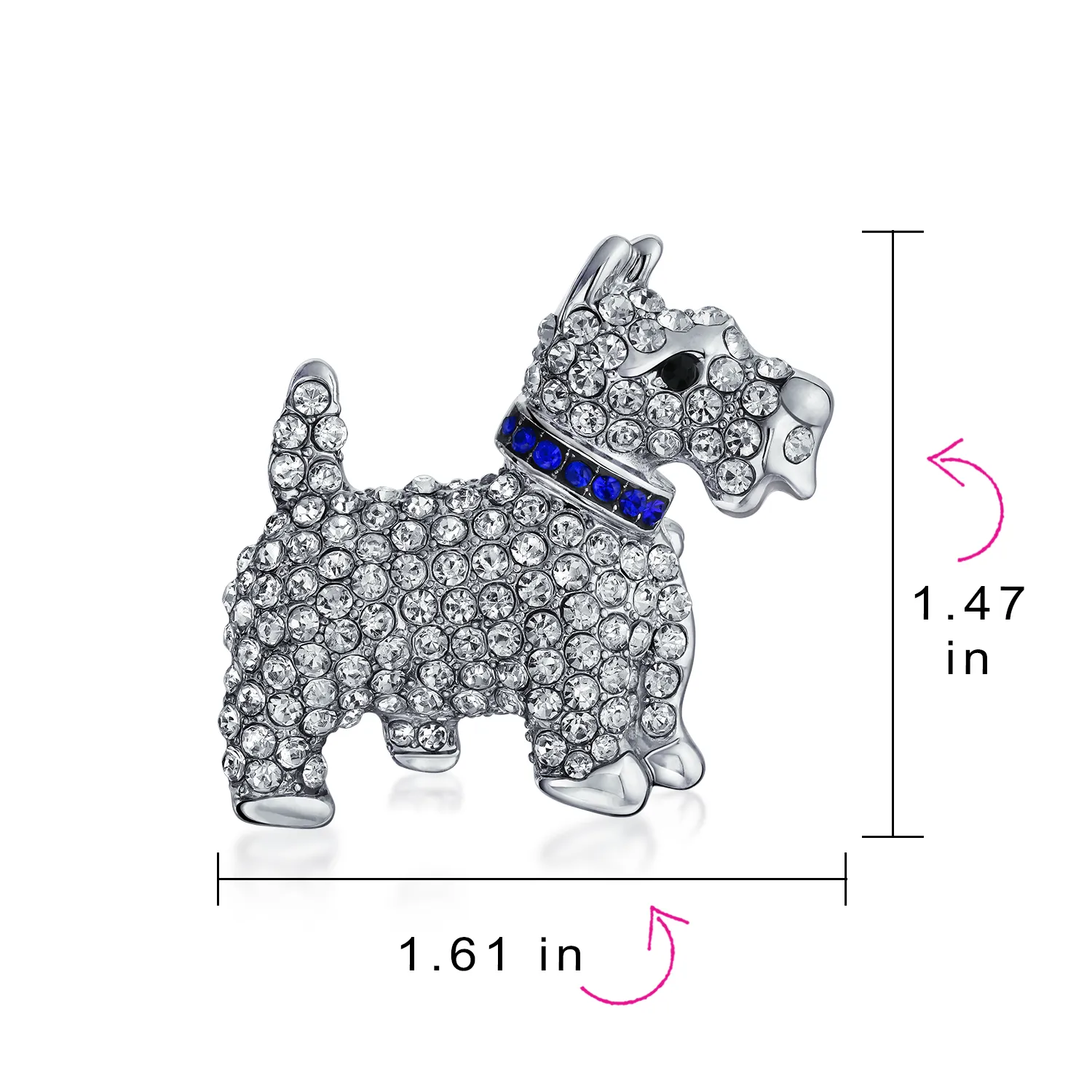 Large Statement Blue Crystal Westie Dog Brooche Pin Silver Tone 1.3 Inch