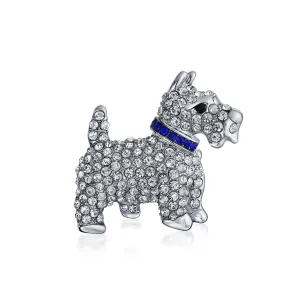 Large Statement Blue Crystal Westie Dog Brooche Pin Silver Tone 1.3 Inch