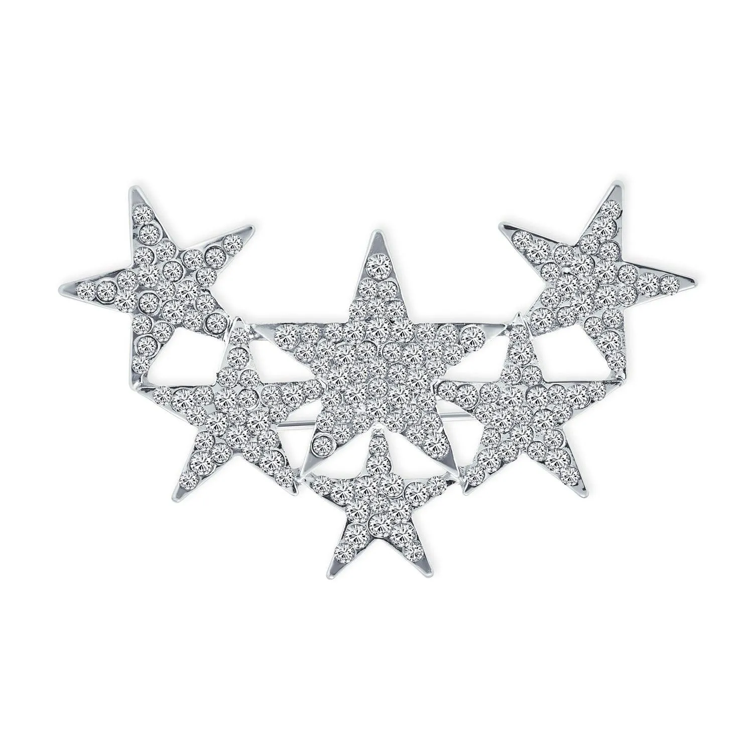 Large Statement Celestial Patriotic USA Rock Star Crystal Stars Brooche Pin SilverGold