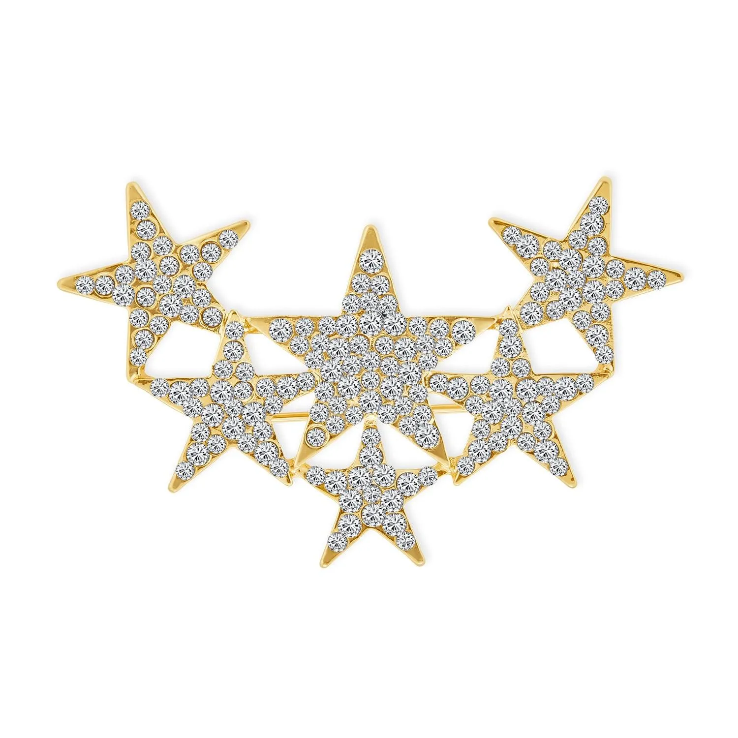 Large Statement Celestial Patriotic USA Rock Star Crystal Stars Brooche Pin SilverGold