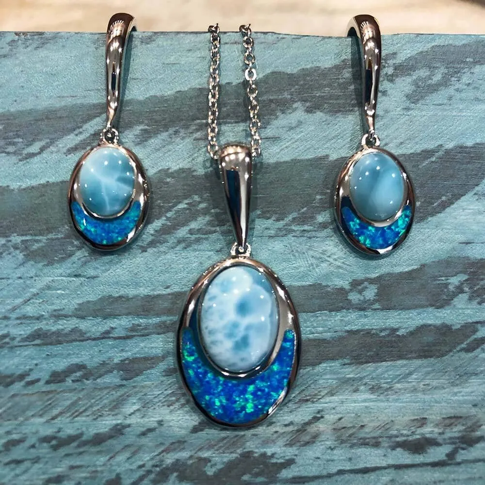 Larimar & Opal Moonrise Pendant & Earrings Set