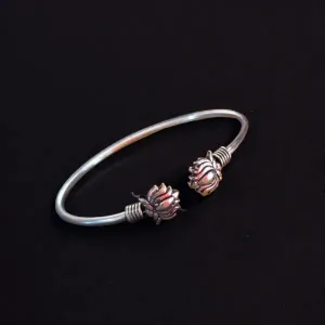 Layla Antique Lotus design Handmade Kada, Silver