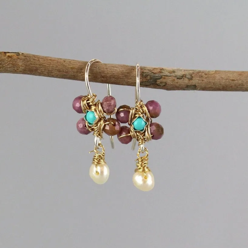 Lepidolite Turquoise Jasmine Earrings