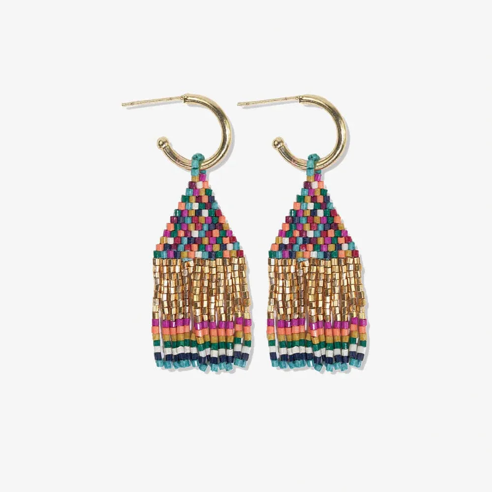 Leta Mini Gold Hoop Confetti Top And Stripe Short Fringe Earrings