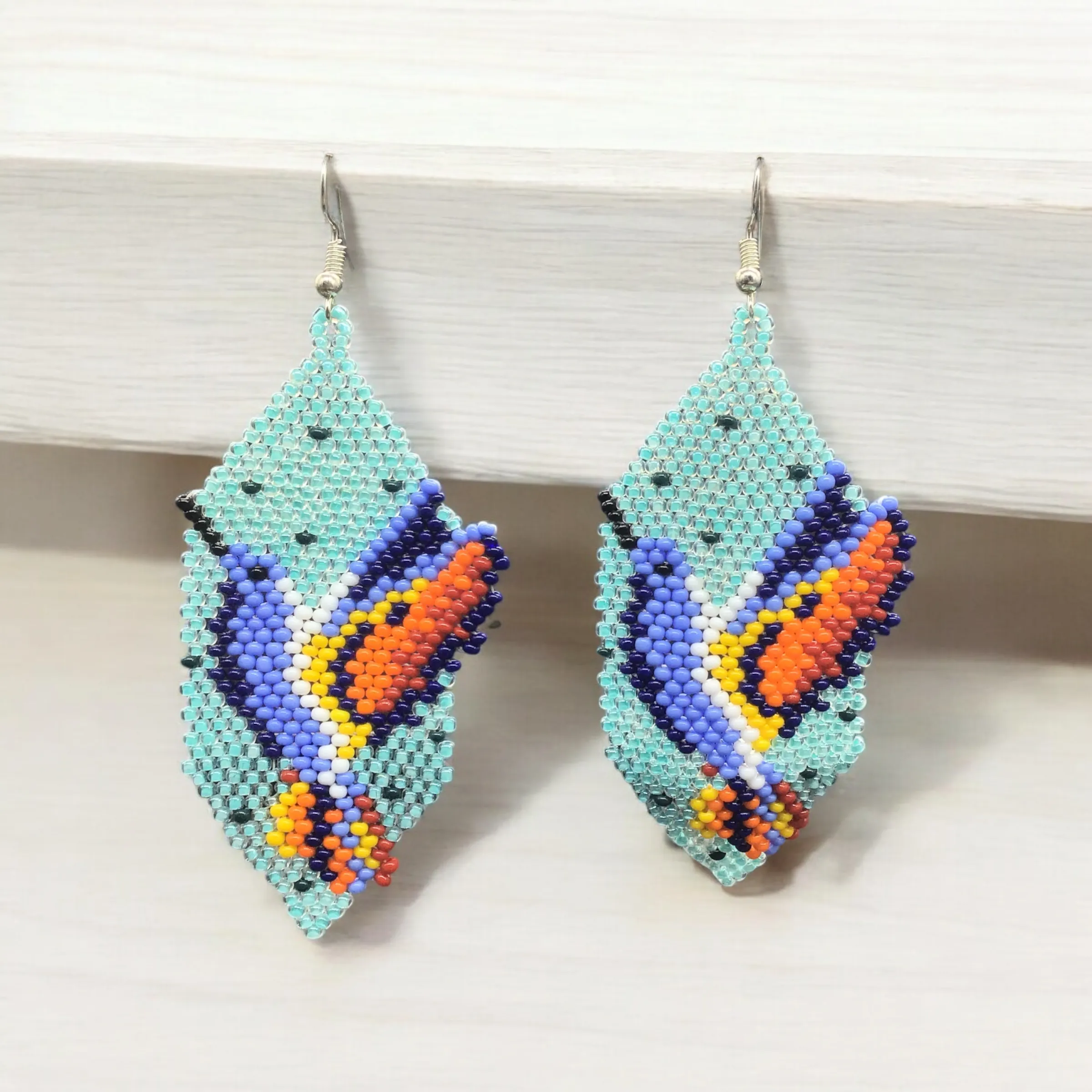 Light Blue Beaded hummingbird earrings