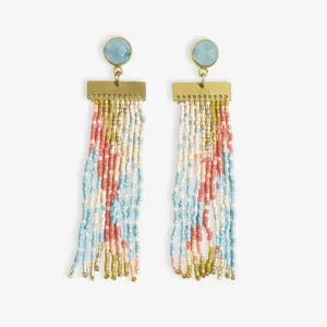 Lilah Semi-Precious Stone Post With Organic Shapes Beaded Fringe Earrings