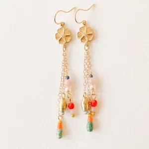 Long Flower Charm Earrings-WS