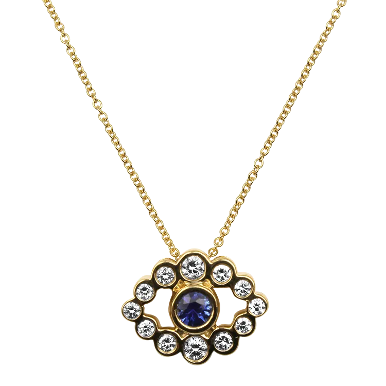 Mark Henry 18k Yellow Gold "Bubbly Evil Eye Sapphire and Diamond" Necklace