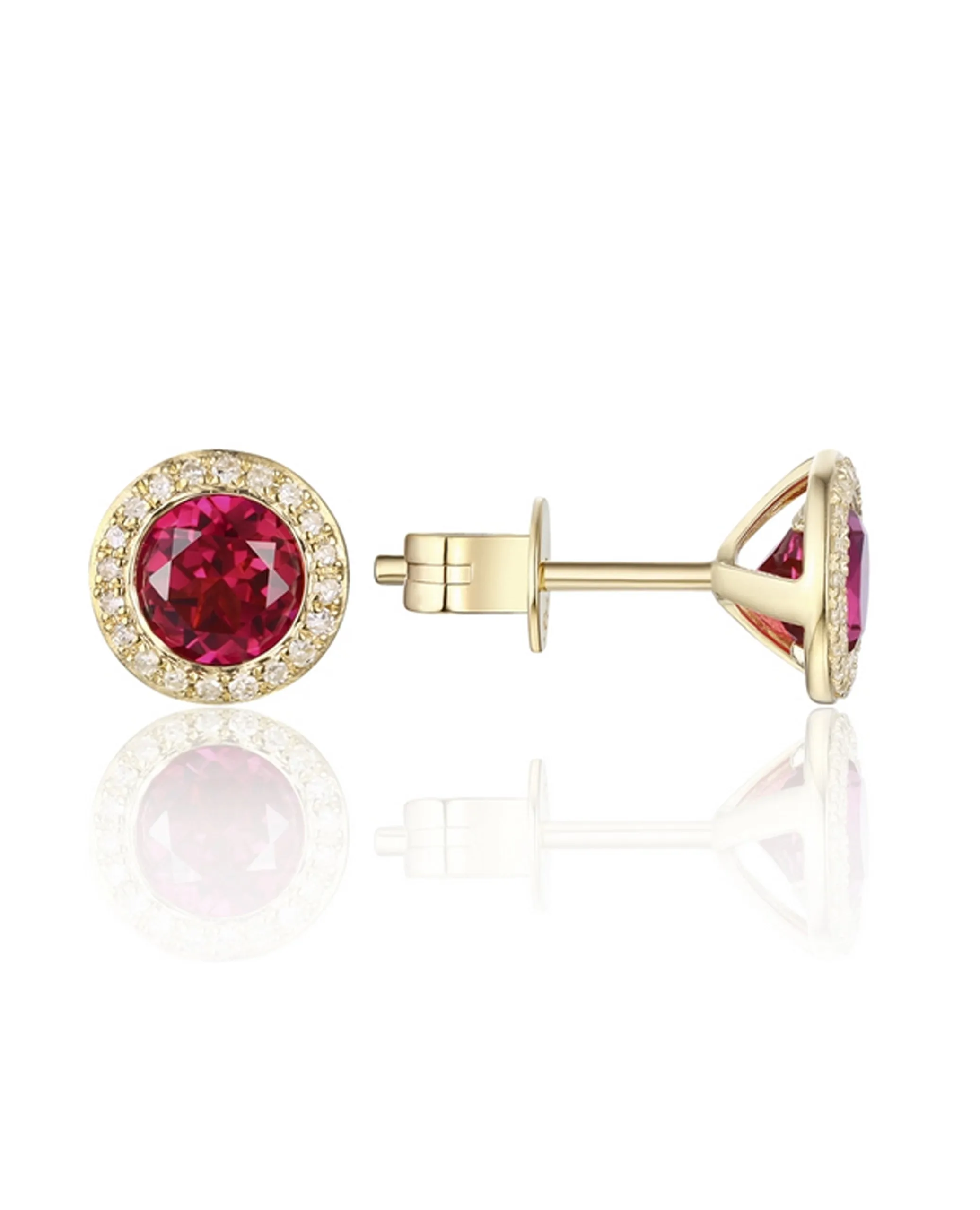 Martini Earrings in 14K Yellow Gold with Diamonds and Corundum Rubies