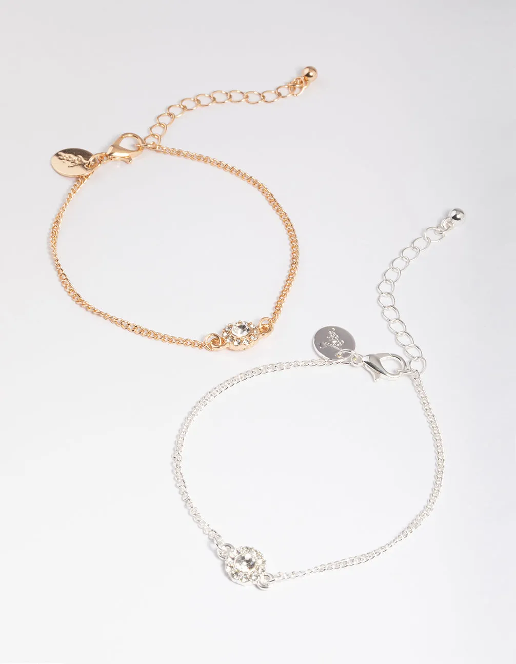 Mixed Metal Classic Diamante Circle Bracelet Pack