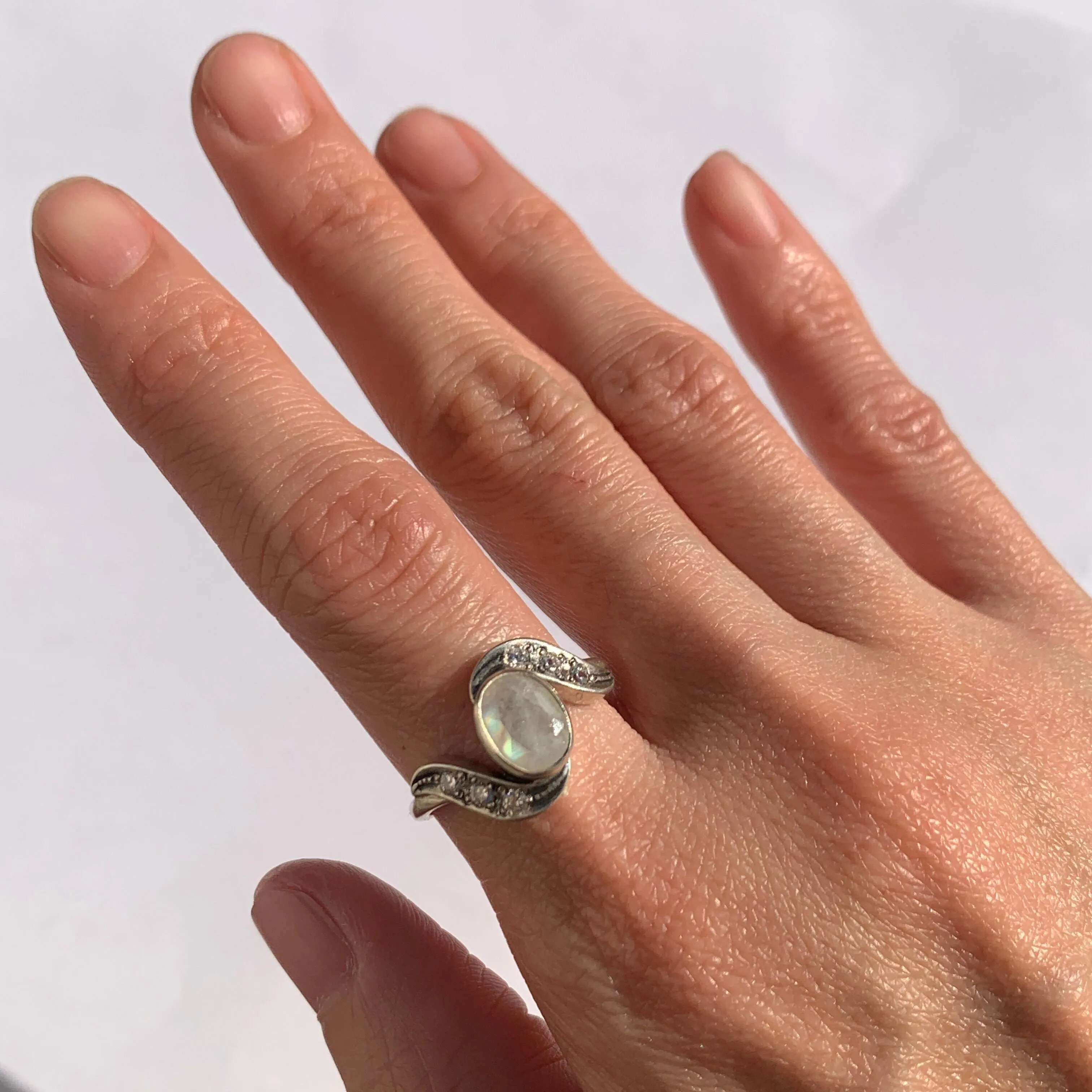 Moonstone Promise Ring - Natural Rainbow Moonstone Ring - Unique Vintage Ring