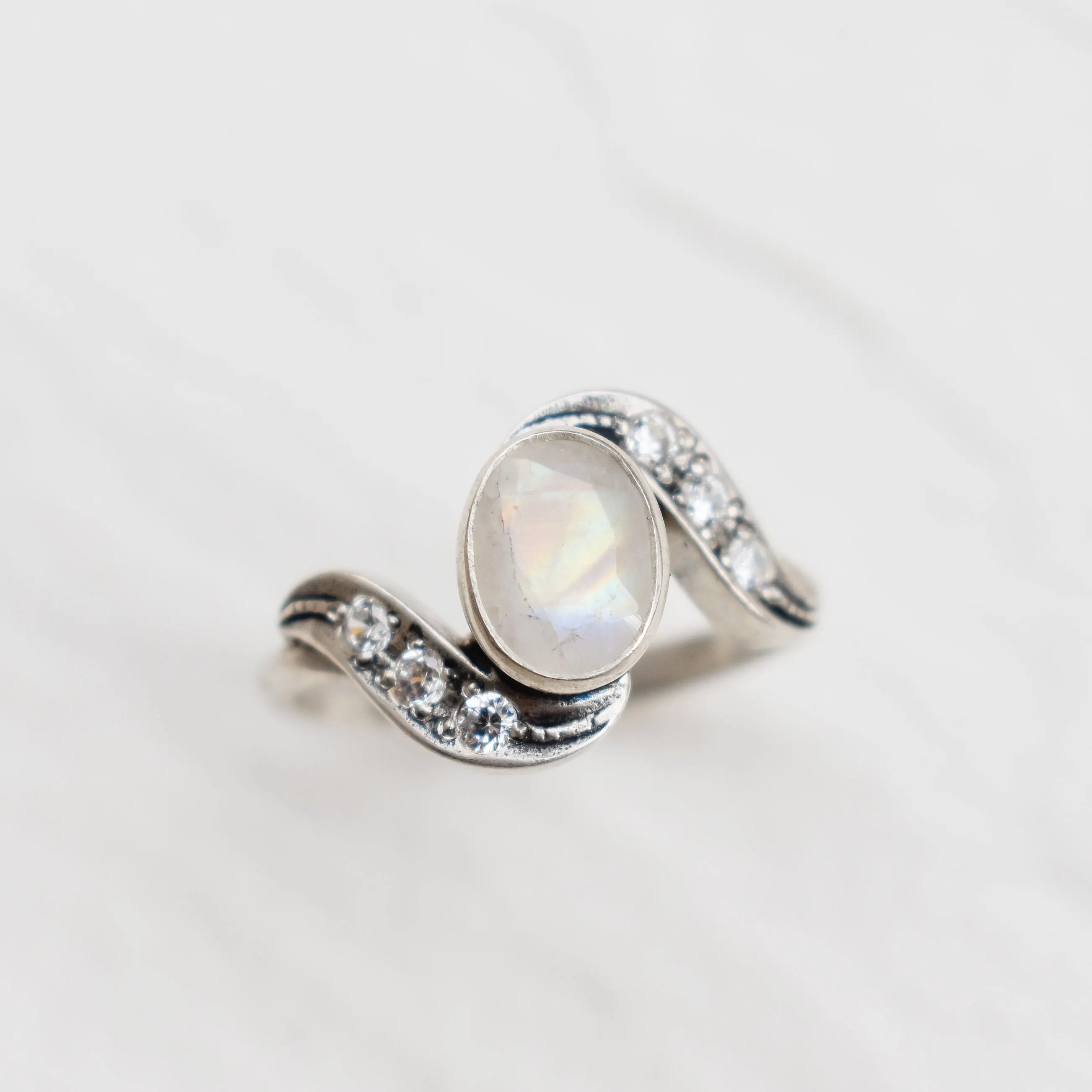 Moonstone Promise Ring - Natural Rainbow Moonstone Ring - Unique Vintage Ring