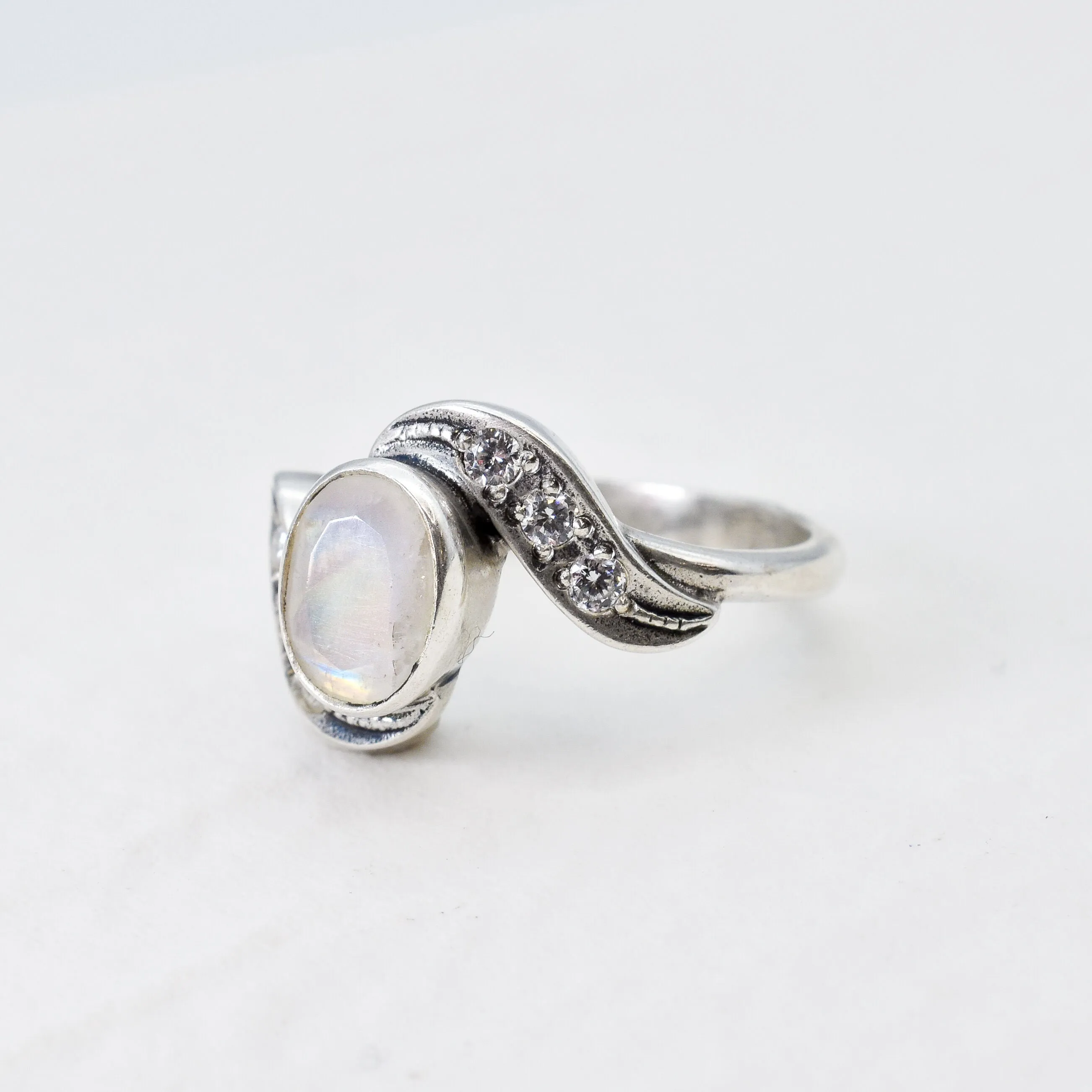 Moonstone Promise Ring - Natural Rainbow Moonstone Ring - Unique Vintage Ring