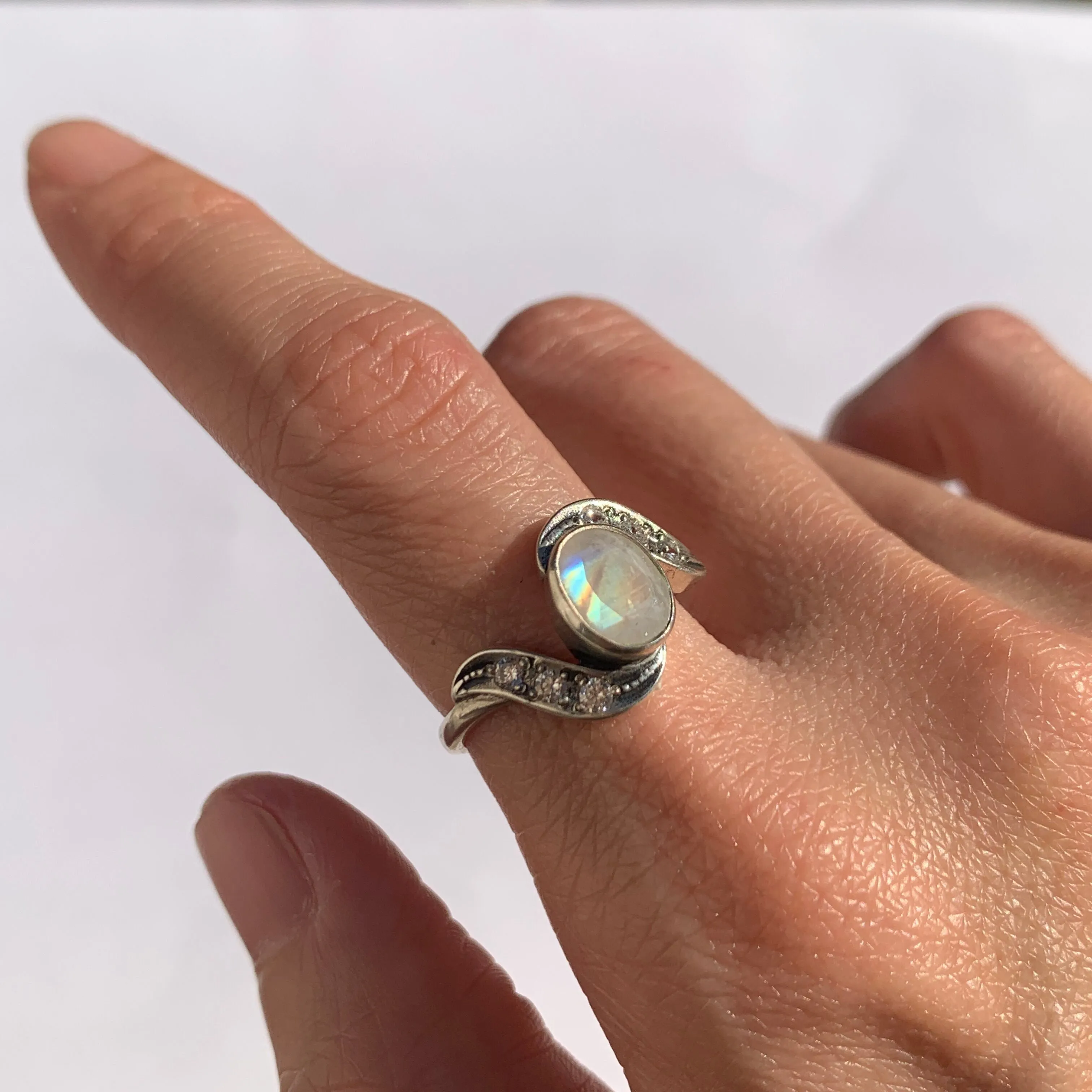 Moonstone Promise Ring - Natural Rainbow Moonstone Ring - Unique Vintage Ring