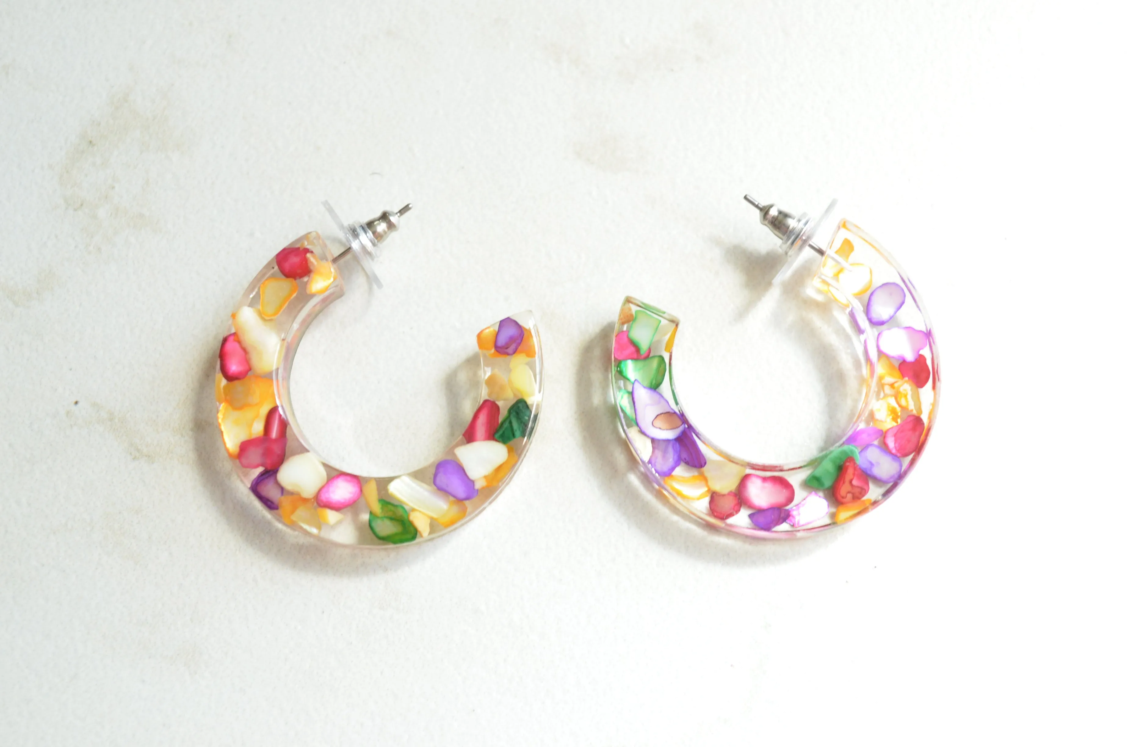 Multi Color Shell Hoop Statement Colorful Large Earrings