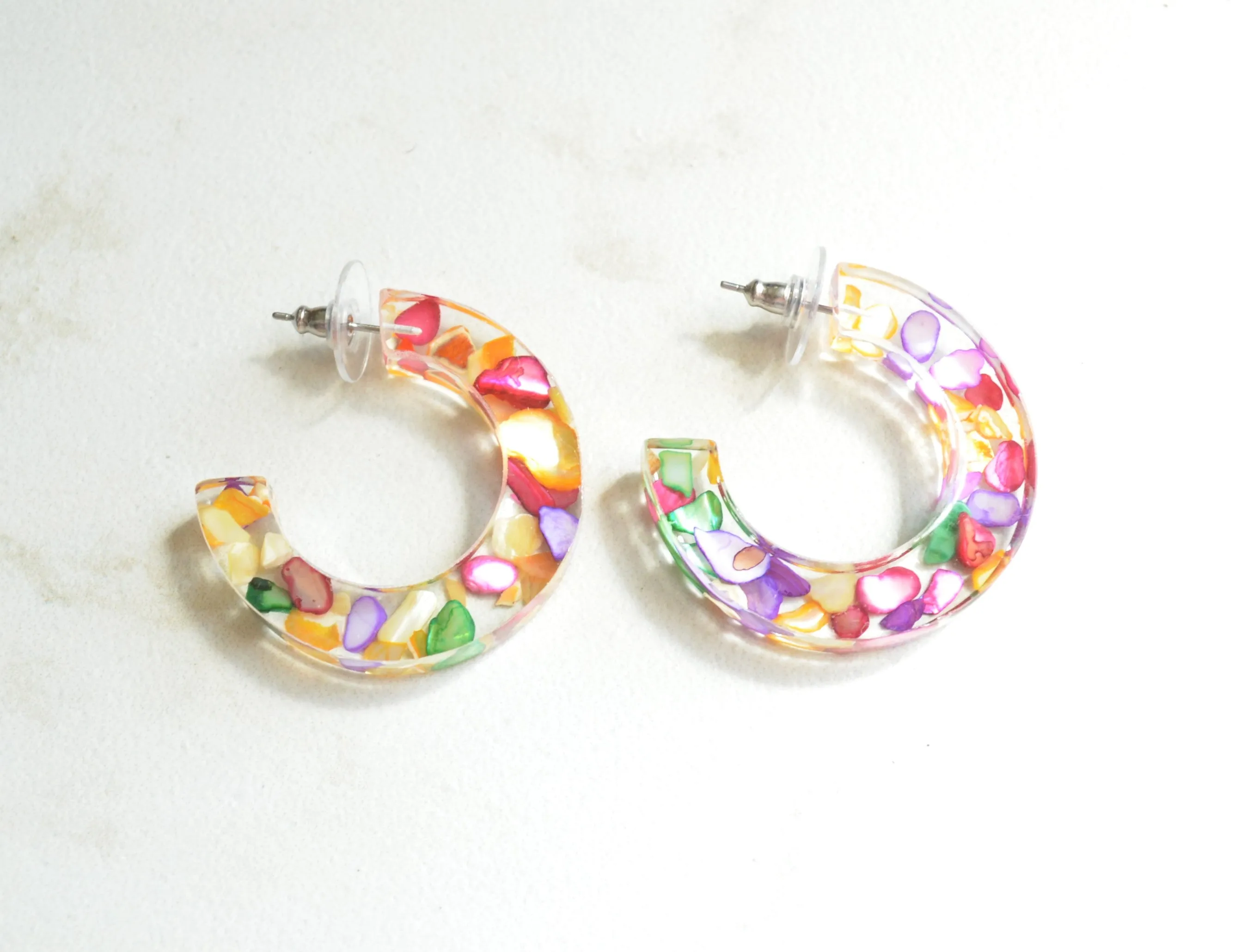 Multi Color Shell Hoop Statement Colorful Large Earrings