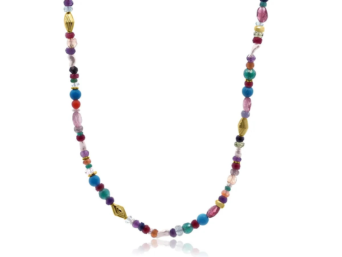 Multi Rainbow Gemstone Beaded Necklace