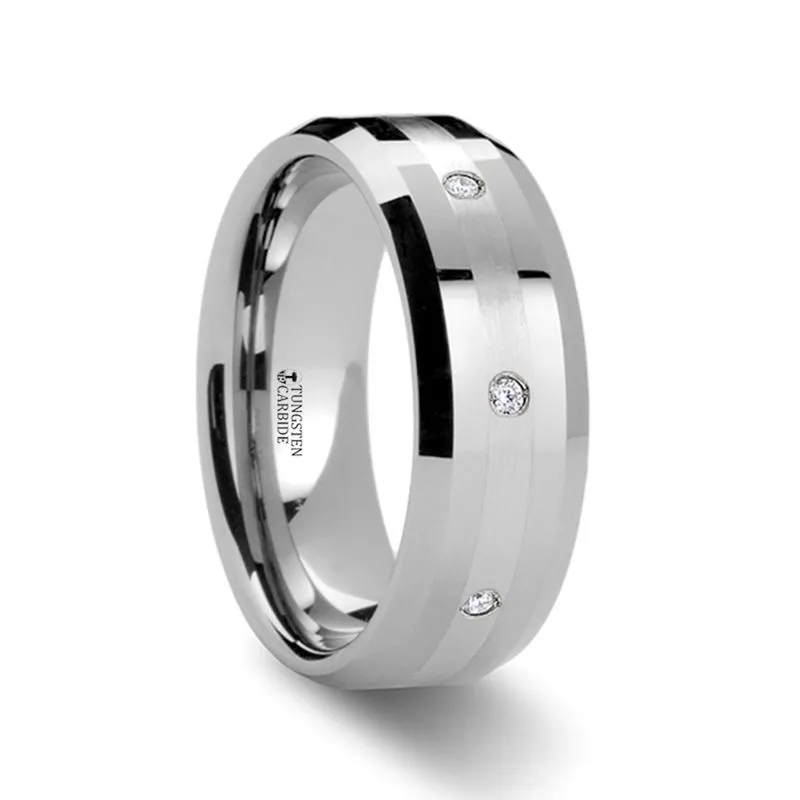 NEWPORT | Diamond Tungsten Ring with Platinum Inlay