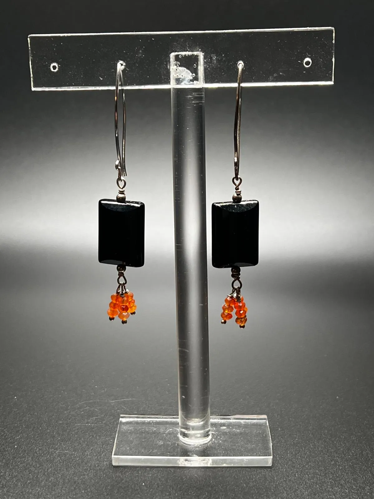 Onyx, Carnelian, and Sterling Silver Earrings