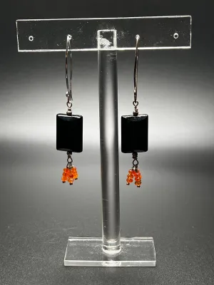 Onyx, Carnelian, and Sterling Silver Earrings