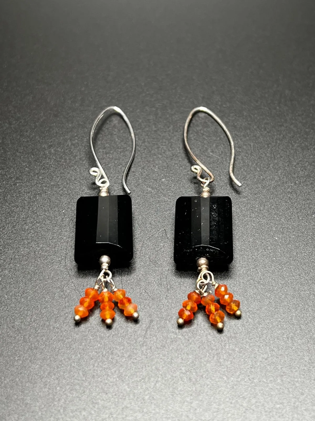 Onyx, Carnelian, and Sterling Silver Earrings