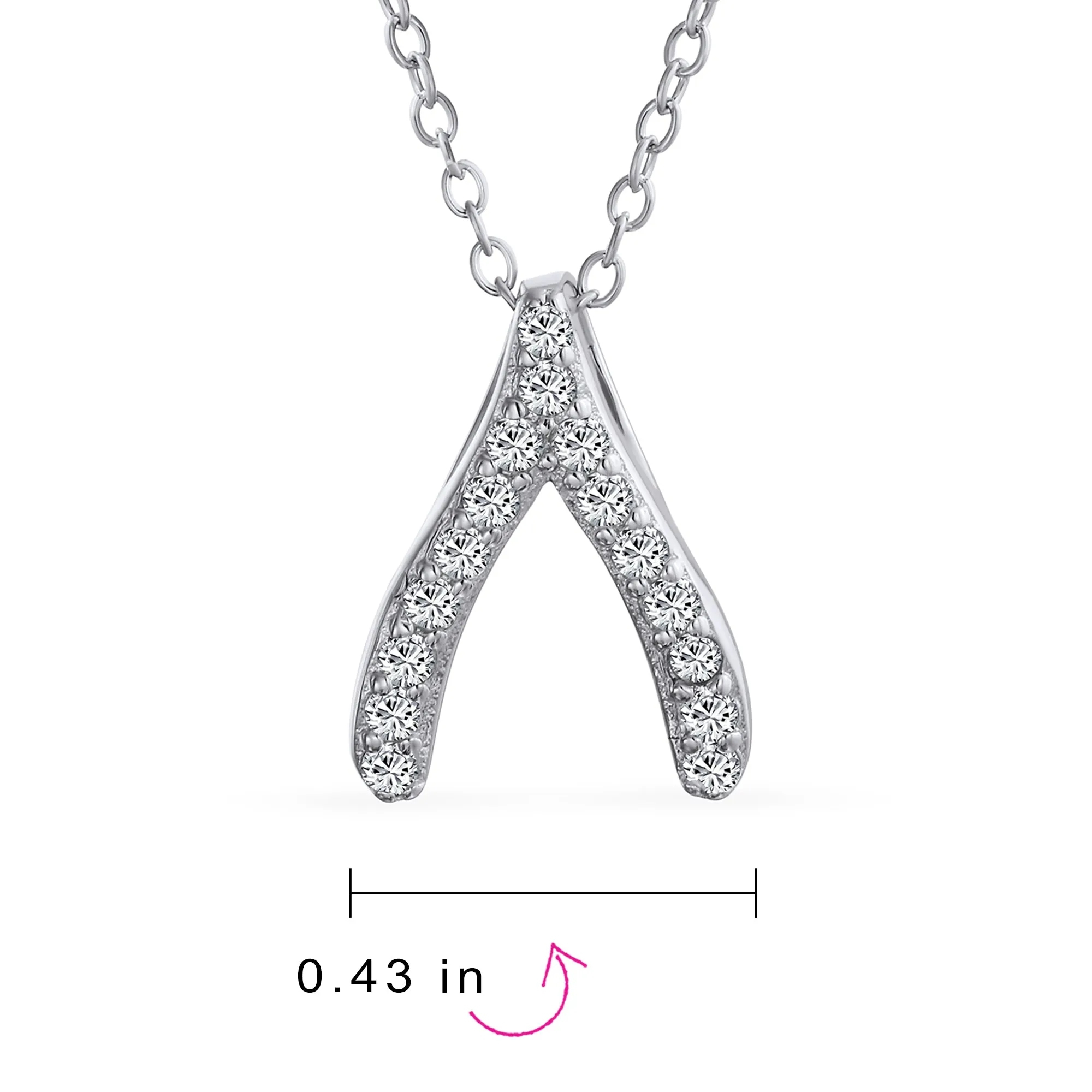 Pave CZ Good Luck Wishbone Pendant Necklace in Sterling Silver