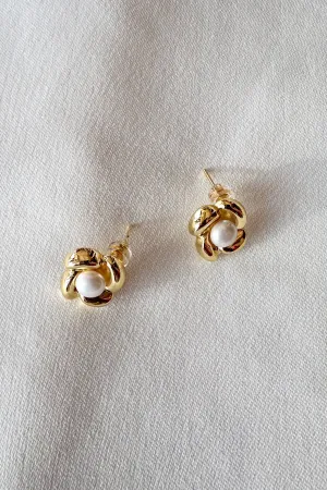 Pearl and Gold Floral Stud Earrings