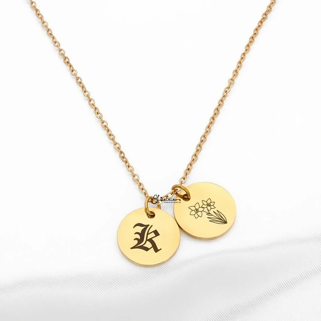 Personalised Round Disc Necklace - Initials | Symbols | Zodiac | Birth Flowers