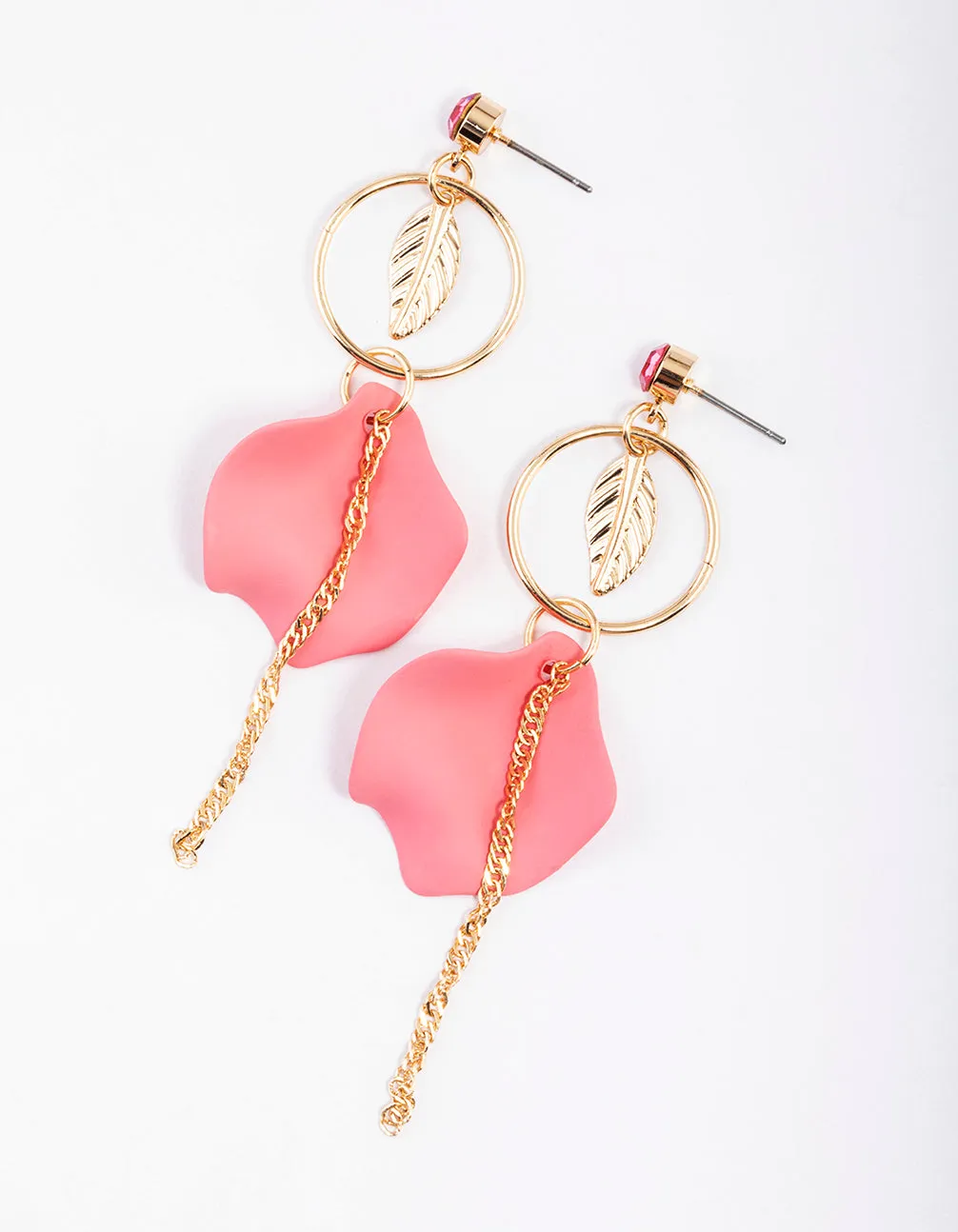 Pink Circle Twisted Chain Drop Earrings