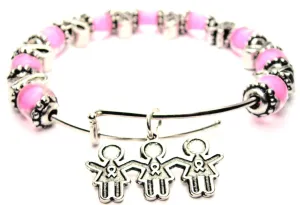 Pink Girl With Awareness Ribbon 9mm Glass Beaded Single Bracelet