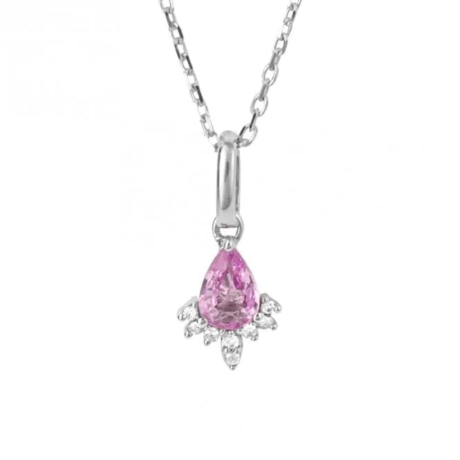 Pink Sapphire Teardrop Diamond 9ct White Gold Pendant GP1010P