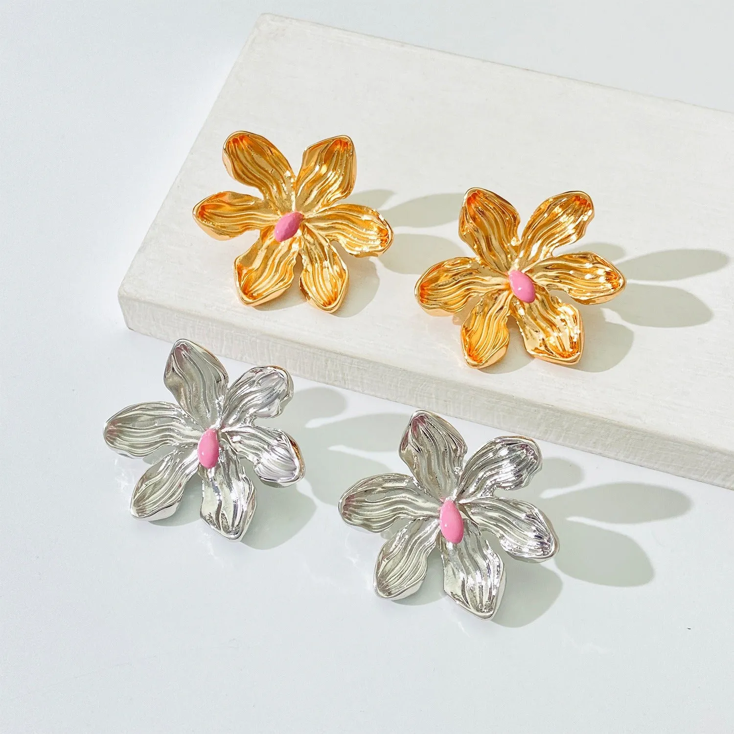 Pre Order:  Exaggerated Colorful Alloy Flower Earrings