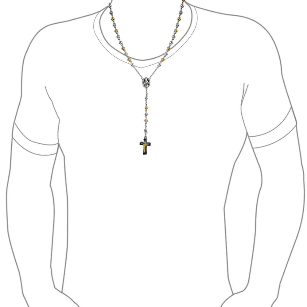 Religious Christian Drop Necklace with Virgin Mary and Crucifix Gold & Silver Tone