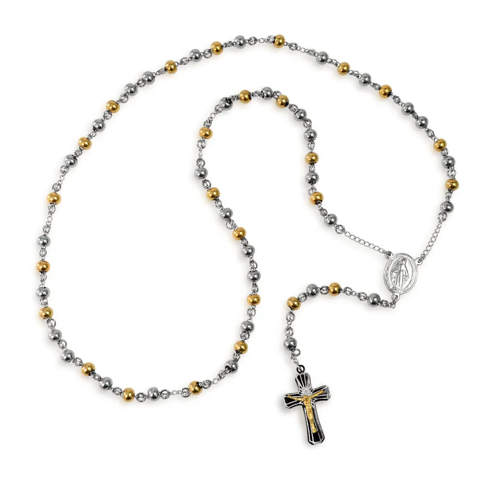 Religious Christian Drop Necklace with Virgin Mary and Crucifix Gold & Silver Tone