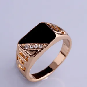 Rhinestone Black Enamel Ring