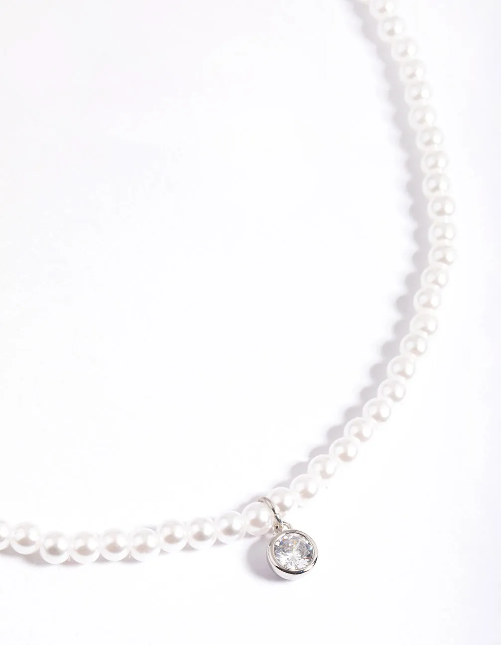 Rhodium Classic Pearl & Diamante Necklace