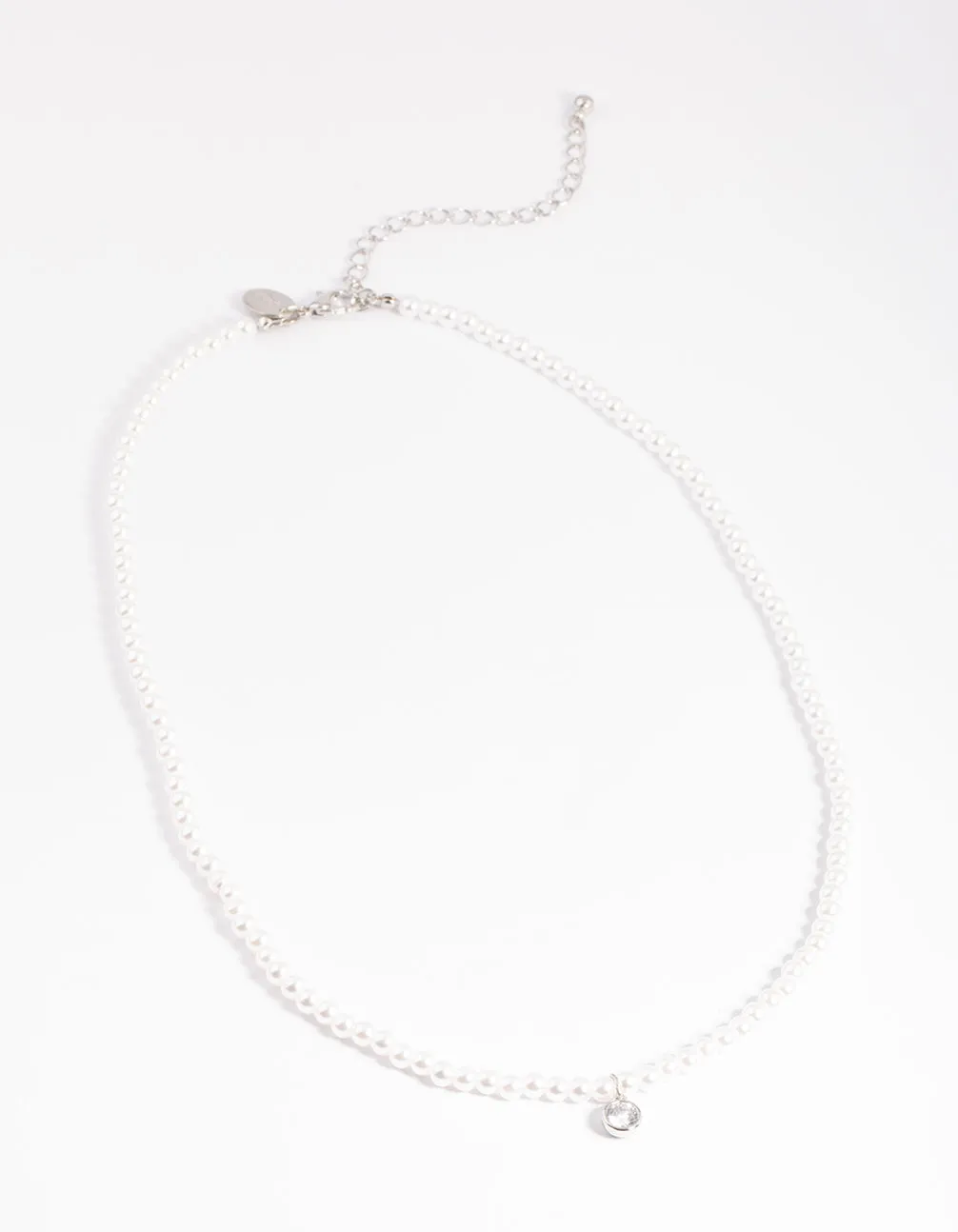 Rhodium Classic Pearl & Diamante Necklace