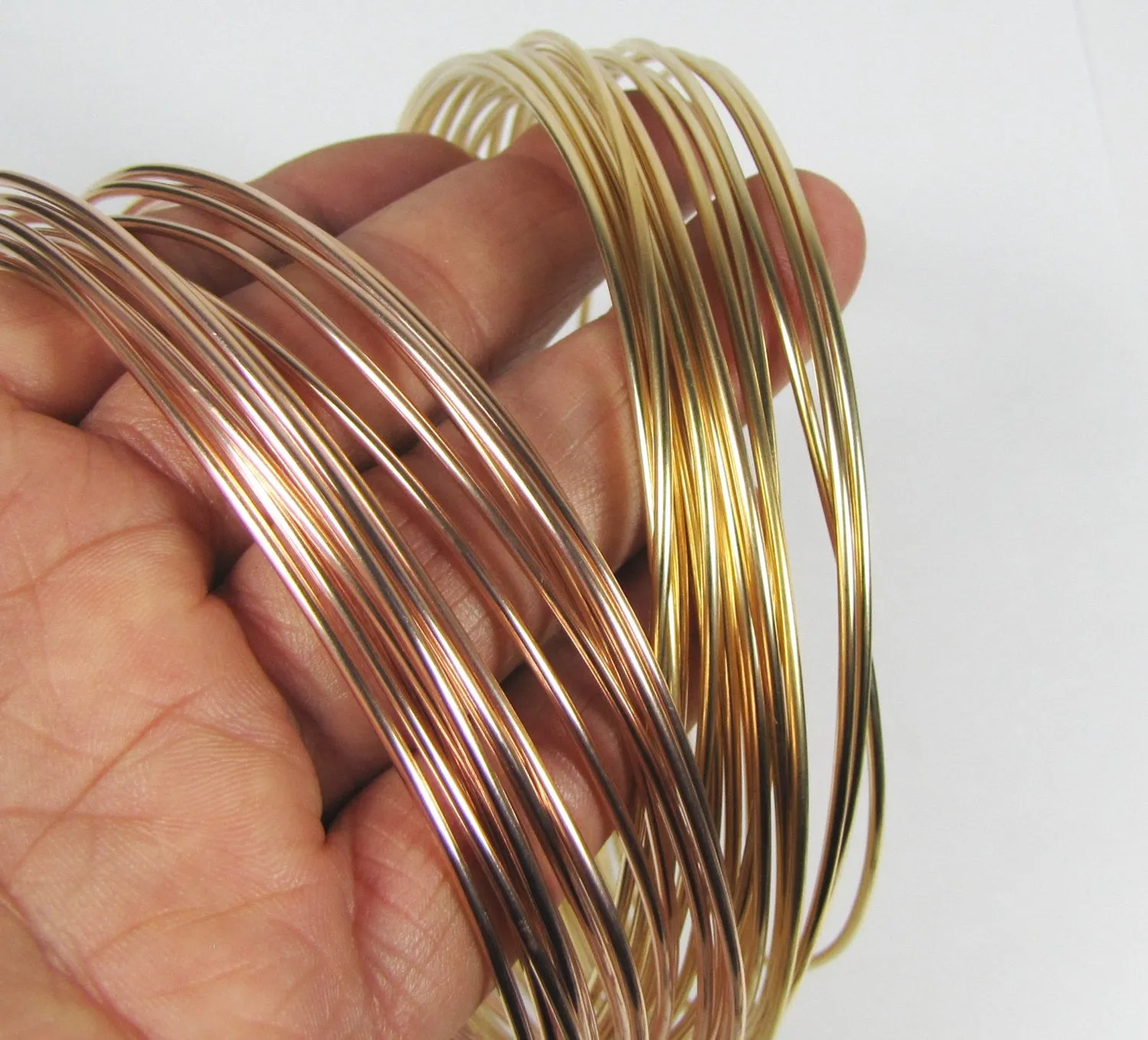 Rose Gold filled, yellow Gold filled, 14 gauge, round wire, adjustable bracelet, bangle wire, stack ring wire, per foot