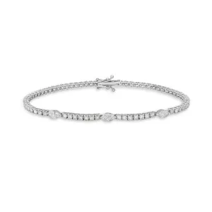 Round & Marquise Shape Diamond Tennis Bracelet (3.00 ct.) 4-Prongs Setting in 14K Gold