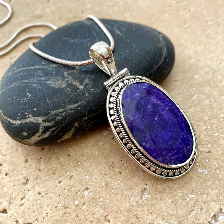 Sapphire Quartz Pendant with artisan setting- Tulsi