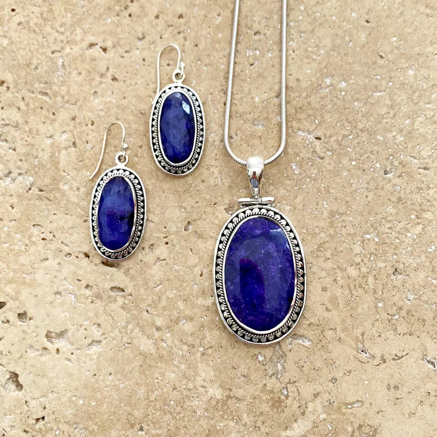 Sapphire Quartz Pendant with artisan setting- Tulsi