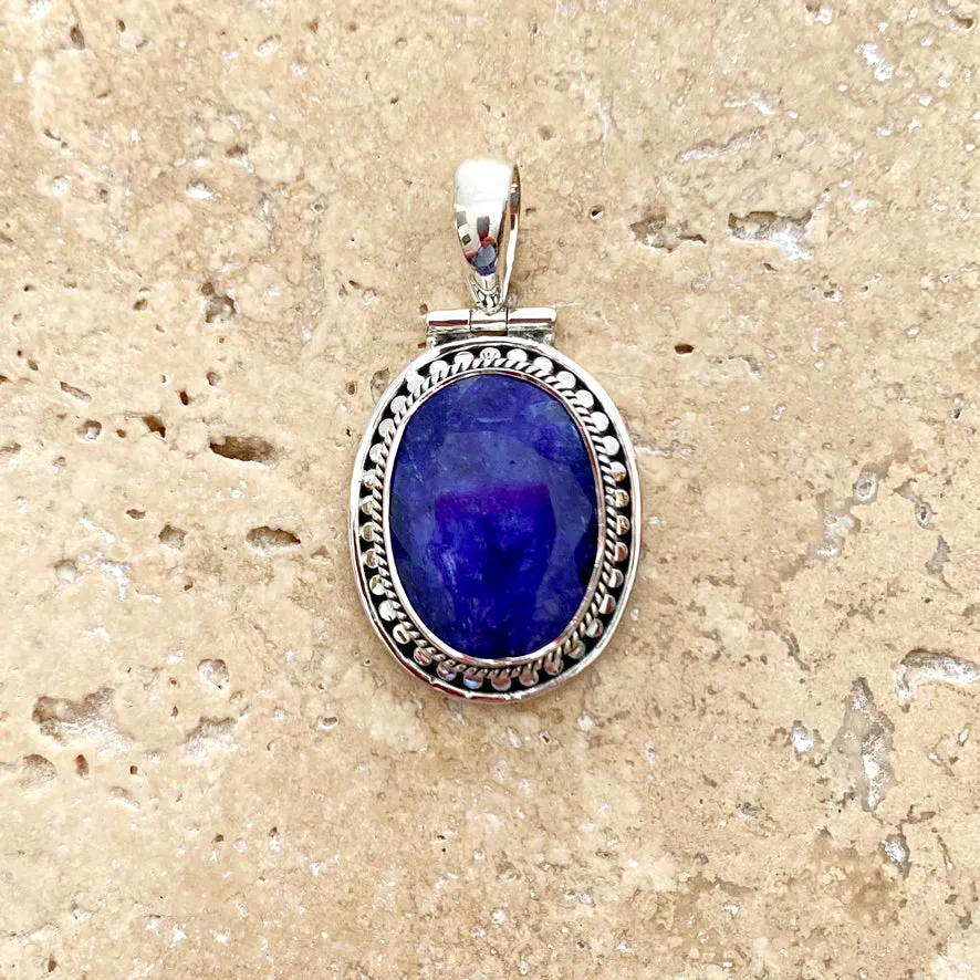 Sapphire Quartz Pendant with artisan setting- Tulsi